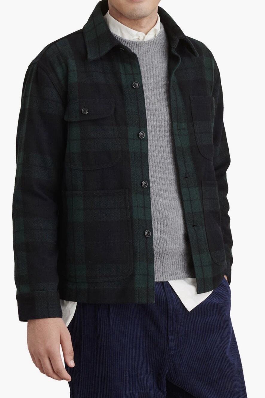 Alex Mill Men’s XL Blackwatch Plaid Recycled Wool Chore Jacket Green Fall Coat